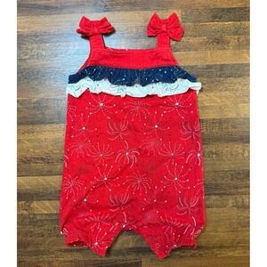 Summer fireworks romper sz 6-9 months July 4th red white and blue.